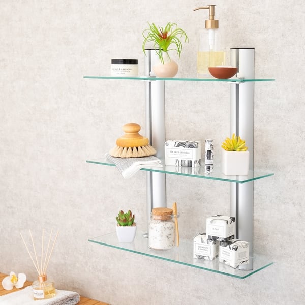 mDesign Metal/Glass 3-Tier Storage Tower with Open Glass Shelves - Chrome/ Clear 