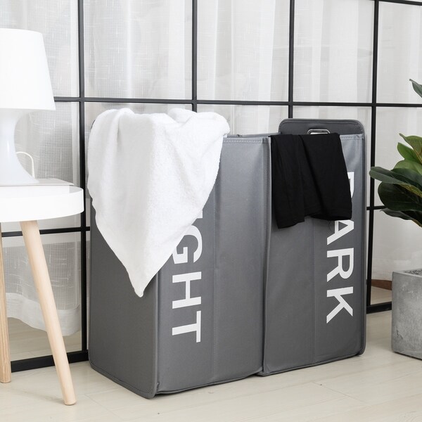 Danya B. Collapsible Double Bin Laundry Hamper- Grey - Overstock - 26051662