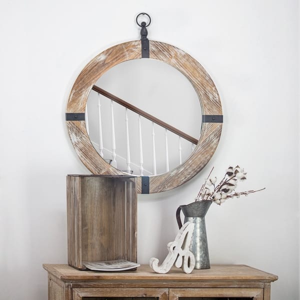 Shop American Art Decor Wood And Metal Porthole Mirror Brown A Overstock 26051871