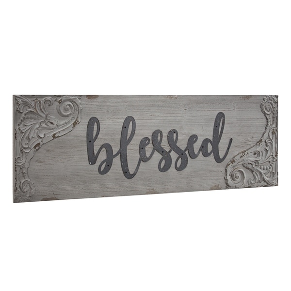 American Art Decor Blessed Wood and Metal Vintage Sign