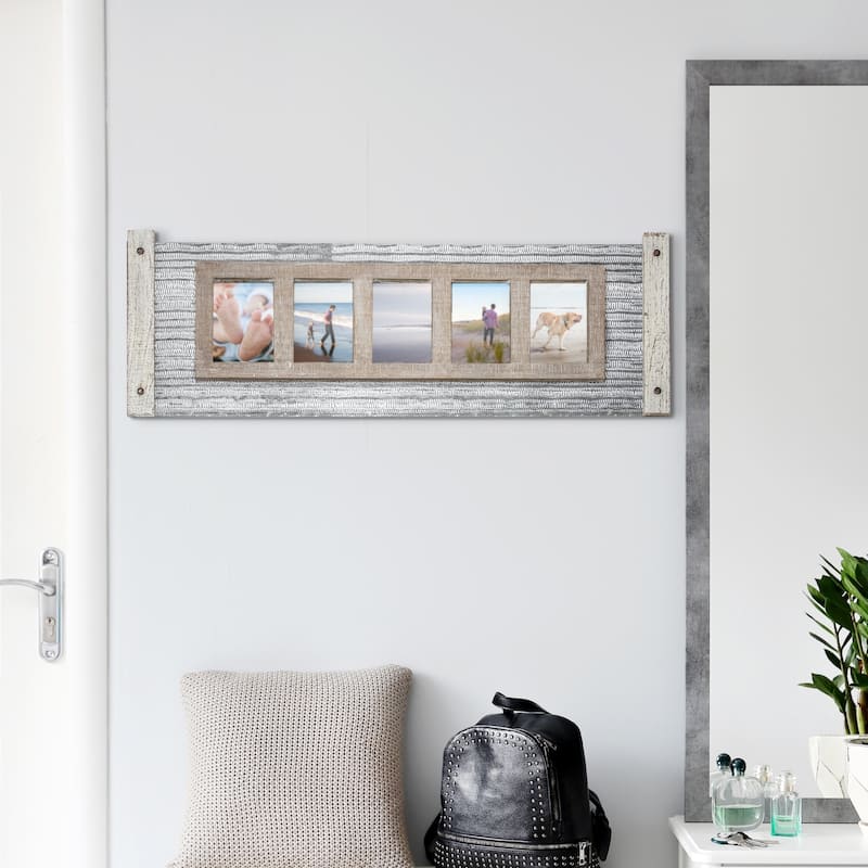 American Art Decor Rustic Wood and Metal Hanging 5 Picture Photo Frame