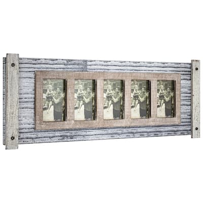 American Art Decor Rustic Wood and Metal Hanging 5 Picture Photo Frame