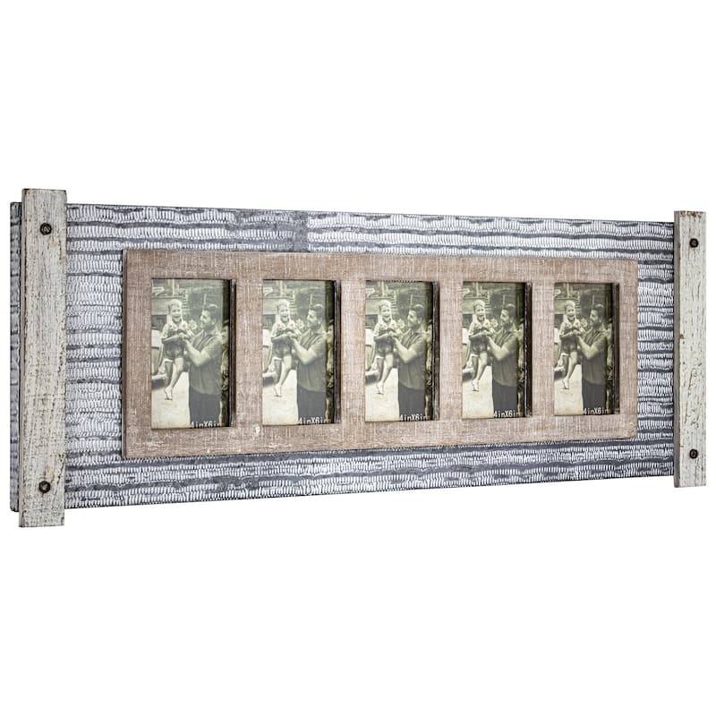 American Art Decor Rustic Wood and Metal Hanging 5 Picture Photo Frame - multi