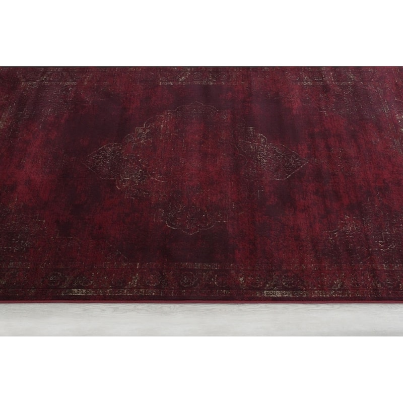 Allstar Rugs Distressed Wine Red and Burgundy Rectangular Accent Area