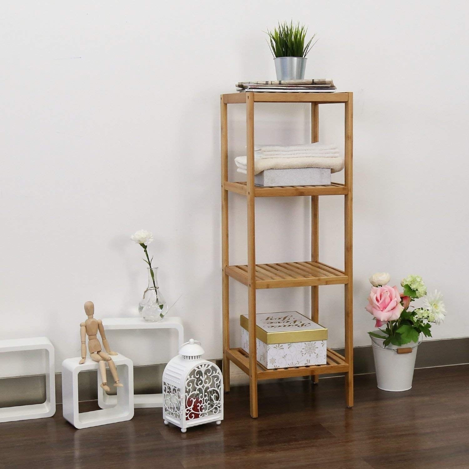Kinbor 4 Tier Bamboo Bathroom Shelf Towel Rack Storage Shelving On Sale Overstock 26053848 Wood1