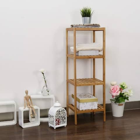 Kinbor 4-Tier Bamboo Bathroom Shelf Towel Rack Storage Shelving