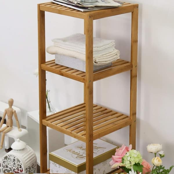 Kinbor 4 Tier Bamboo Bathroom Shelf Towel Rack Storage Shelving On Sale Overstock 26053848 Wood1