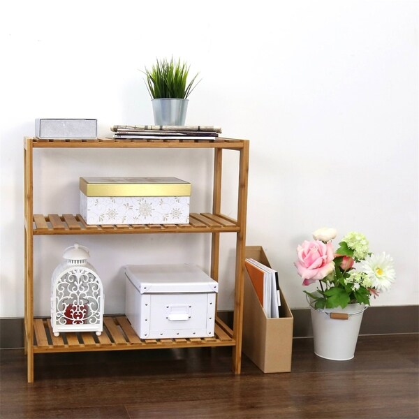 Kinbor 3-Tier Bamboo Bathroom Shelf Plant Flower Stand Tower Rack