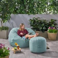 Rosalie Bay Outdoor 4.5' Bean Bag and 2' Ottoman Pouf Set by Christopher Knight Home