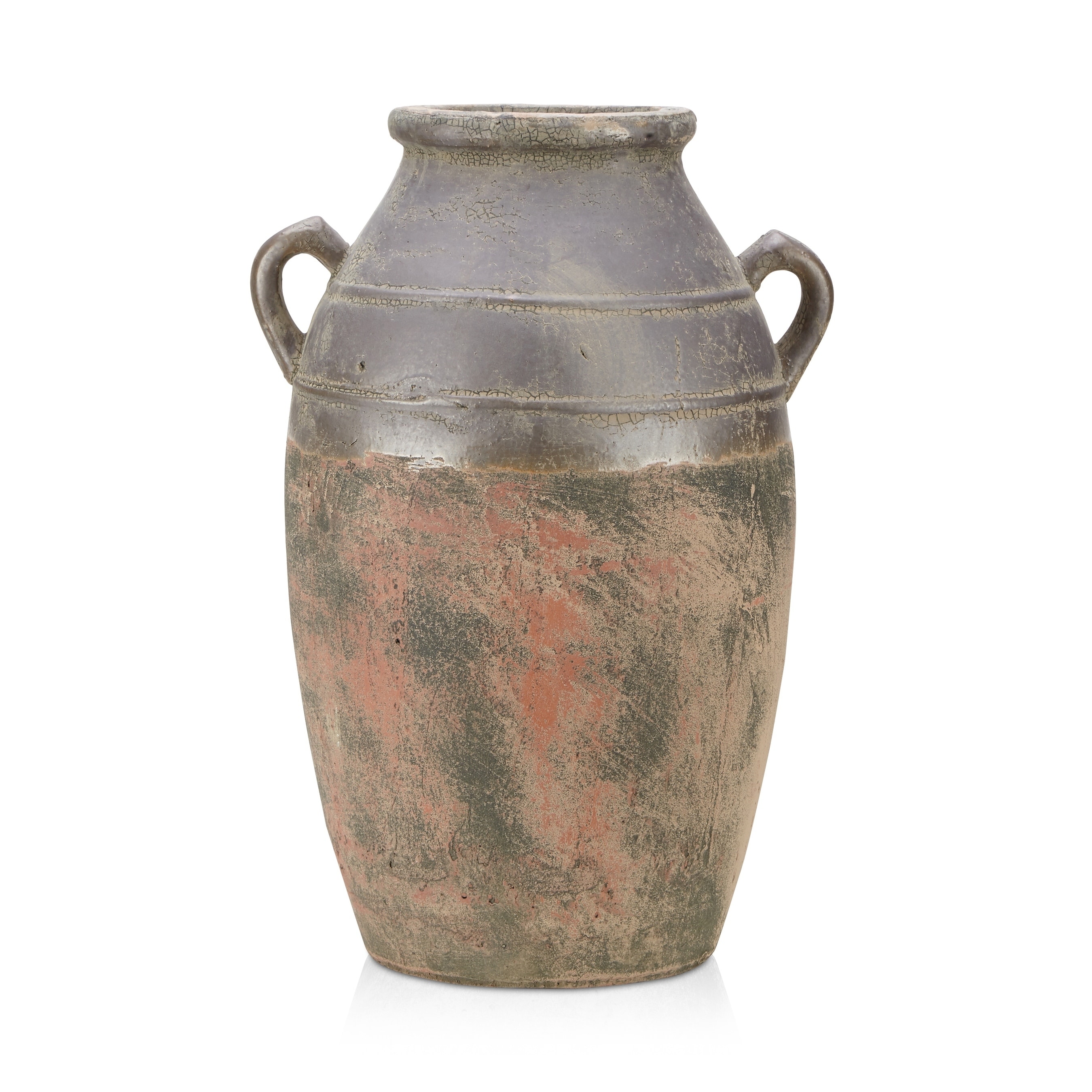 Shop Rustic Ceramic Vase With Ear Handles Large Gray And Beige