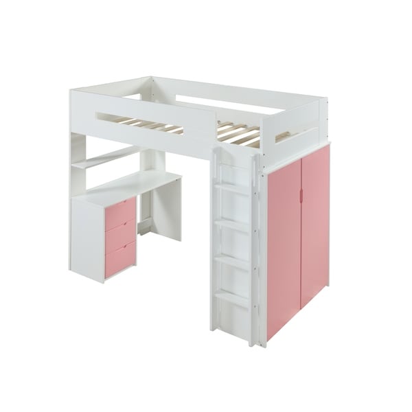 ACME Nerice Loft Bed, White & Pink Size - Twin