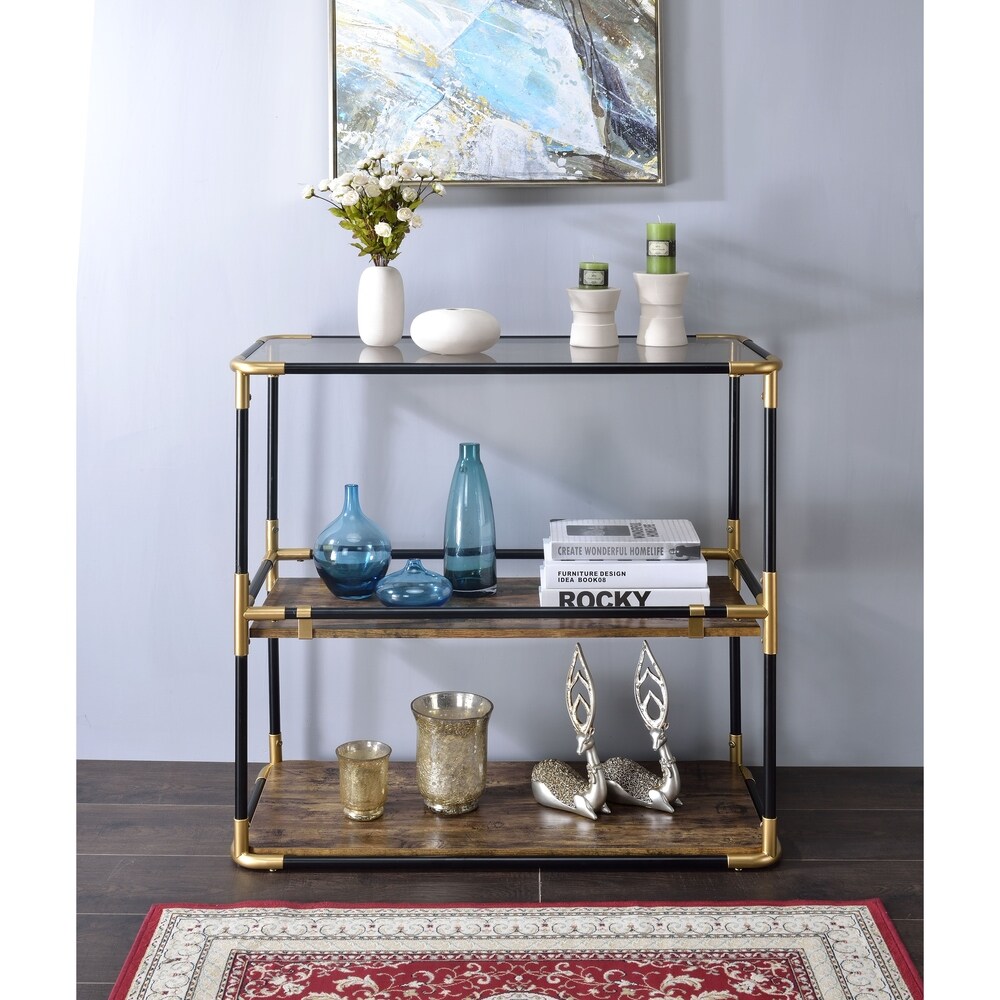 Acme Heleris Console Table, Black/Gold and Smoky Glass