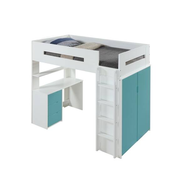 slide 2 of 5, ACME Nerice Loft Bed, White & Teal