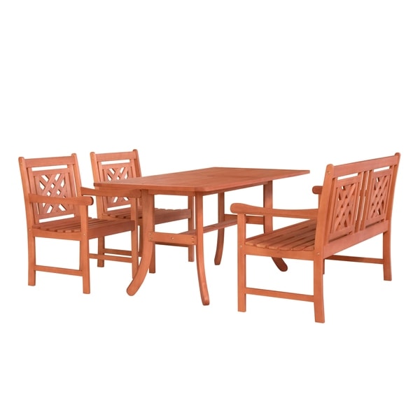 Malibu Outdoor 4-piece Wood Patio Curvy Legs Table Dining Set