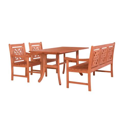 Malibu Outdoor 4-piece Wood Patio Curvy Legs Table Dining Set