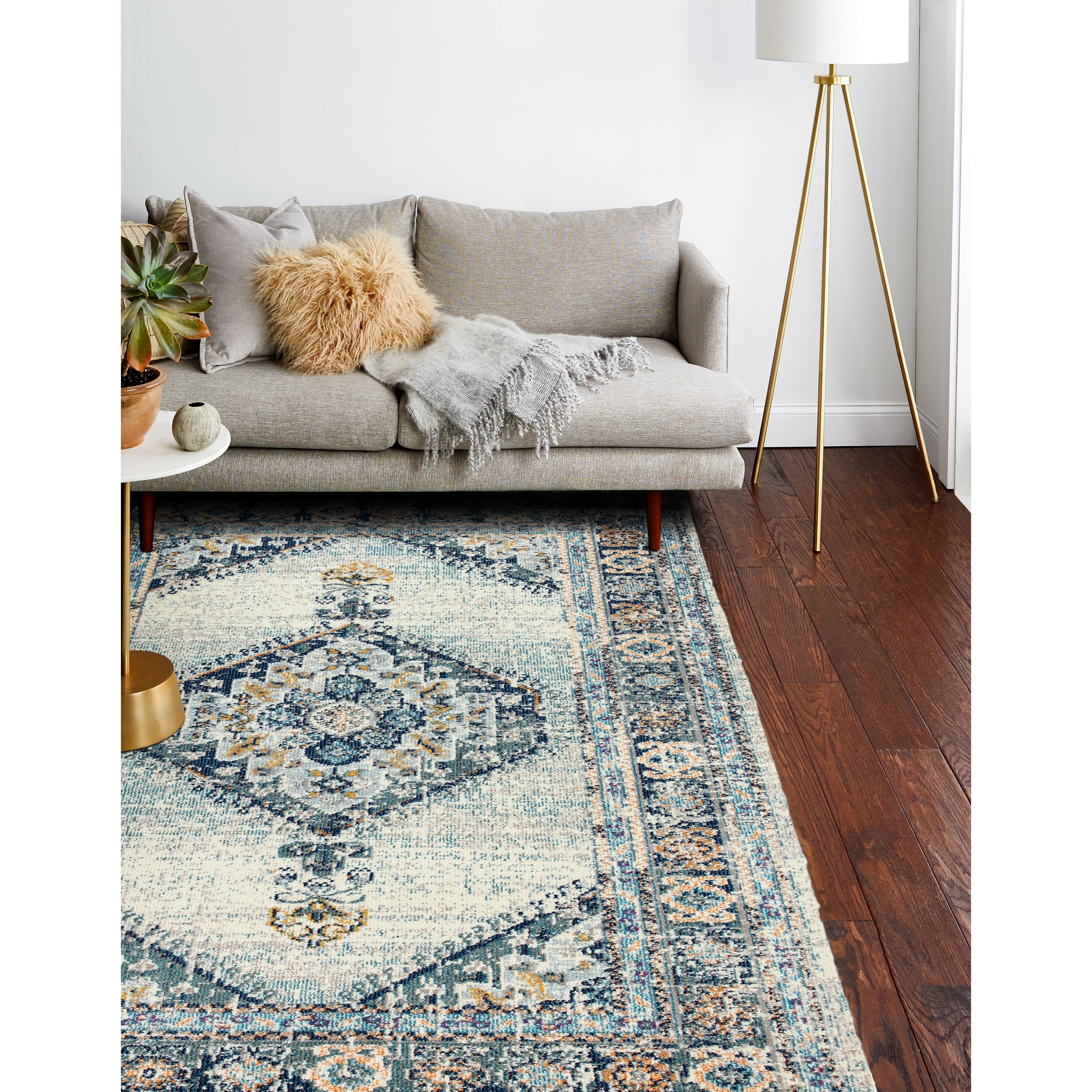 Porch Den Eliza Ivory Blue Power Loomed Area Rug Overstock 26055629