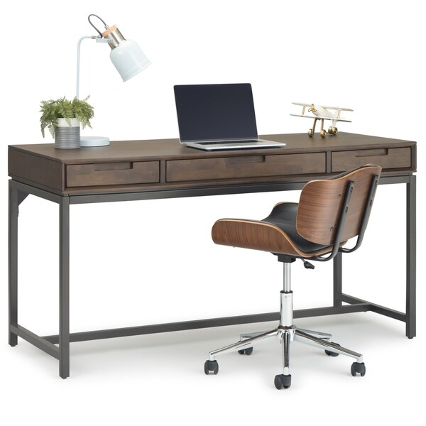 WYNDENHALL Devlin Solid Hardwood Modern Industrial 60 inch Wide Desk in Walnut Brown