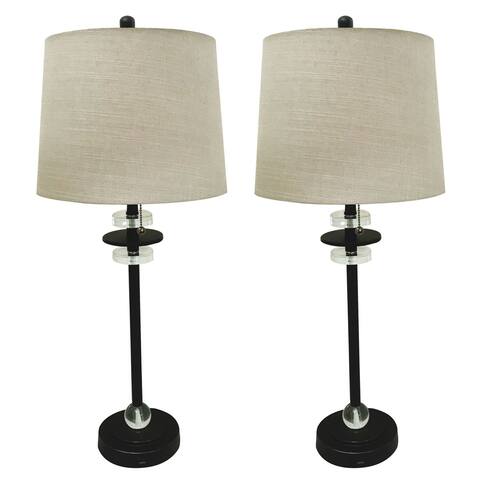 Royal Designs Set of 2 Lamps and Shades with USB Charging Port and Crystal Accents, Oil Rub Bronze Base Finish