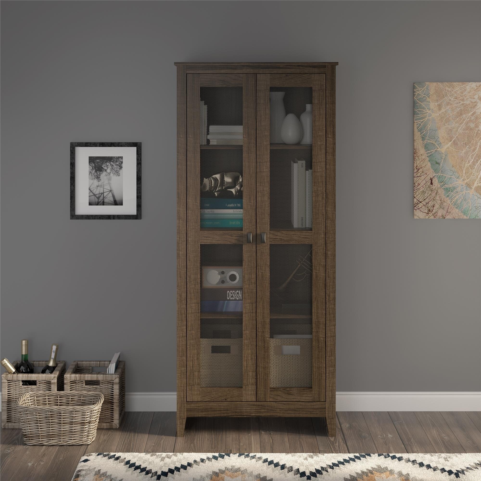 Shop Avenue Greene Tamarisk 31 5 Inch Wide Storage Cabinet With Mesh Doors Overstock 26056791