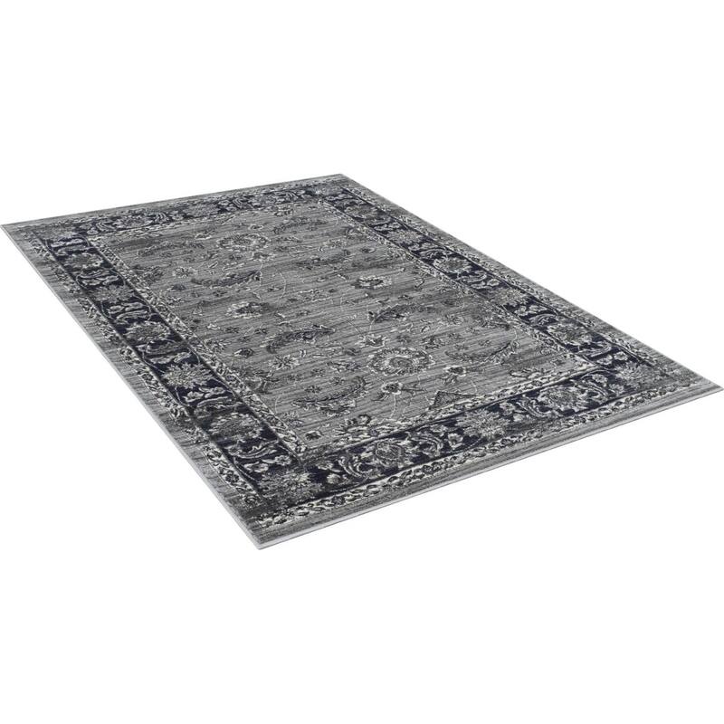 Allstar Rugs Distressed Grey And Midnight Blue Rectangular Accent Area 