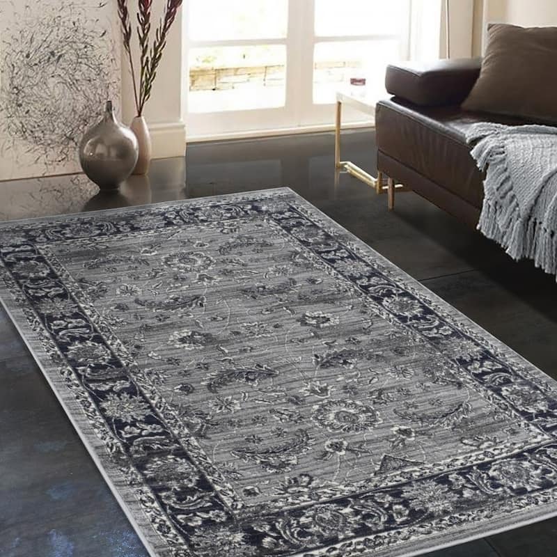 Allstar Rugs Distressed Grey And Midnight Blue Rectangular Accent Area 