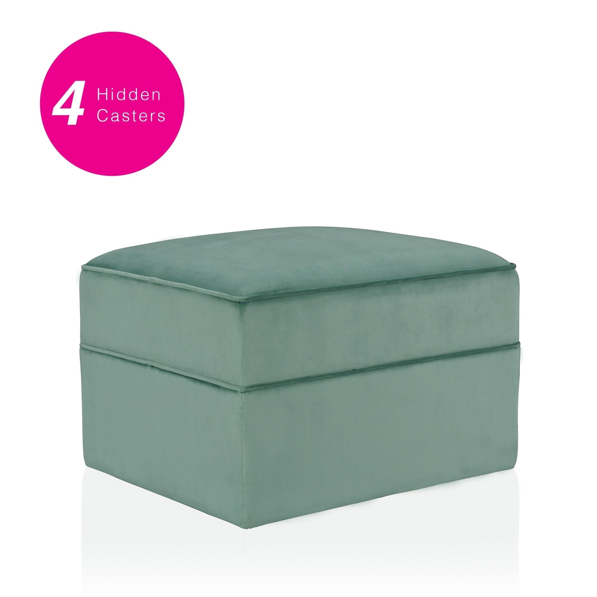 CosmoLiving by Cosmopolitan Juliette Seafoam Green Velvet Ottoman with Hidden Casters As Is Item