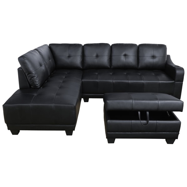 Shop AYCP Furniture Faux Leather Sectional Sofa with Storage Ottoman and Cup Holder on the Arm ...