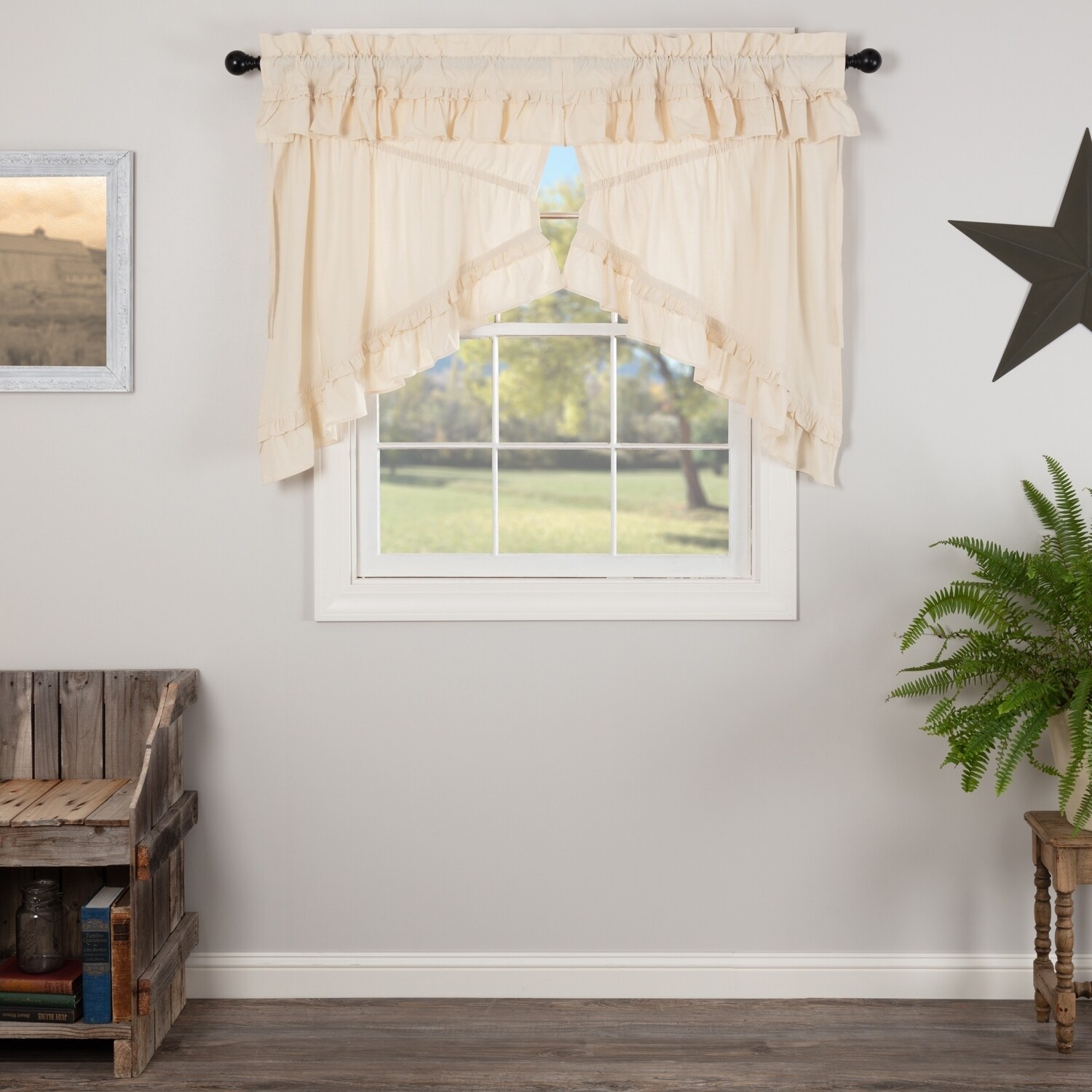 Shop Farmhouse Kitchen Curtains Vhc Muslin Ruffled Prairie Swag