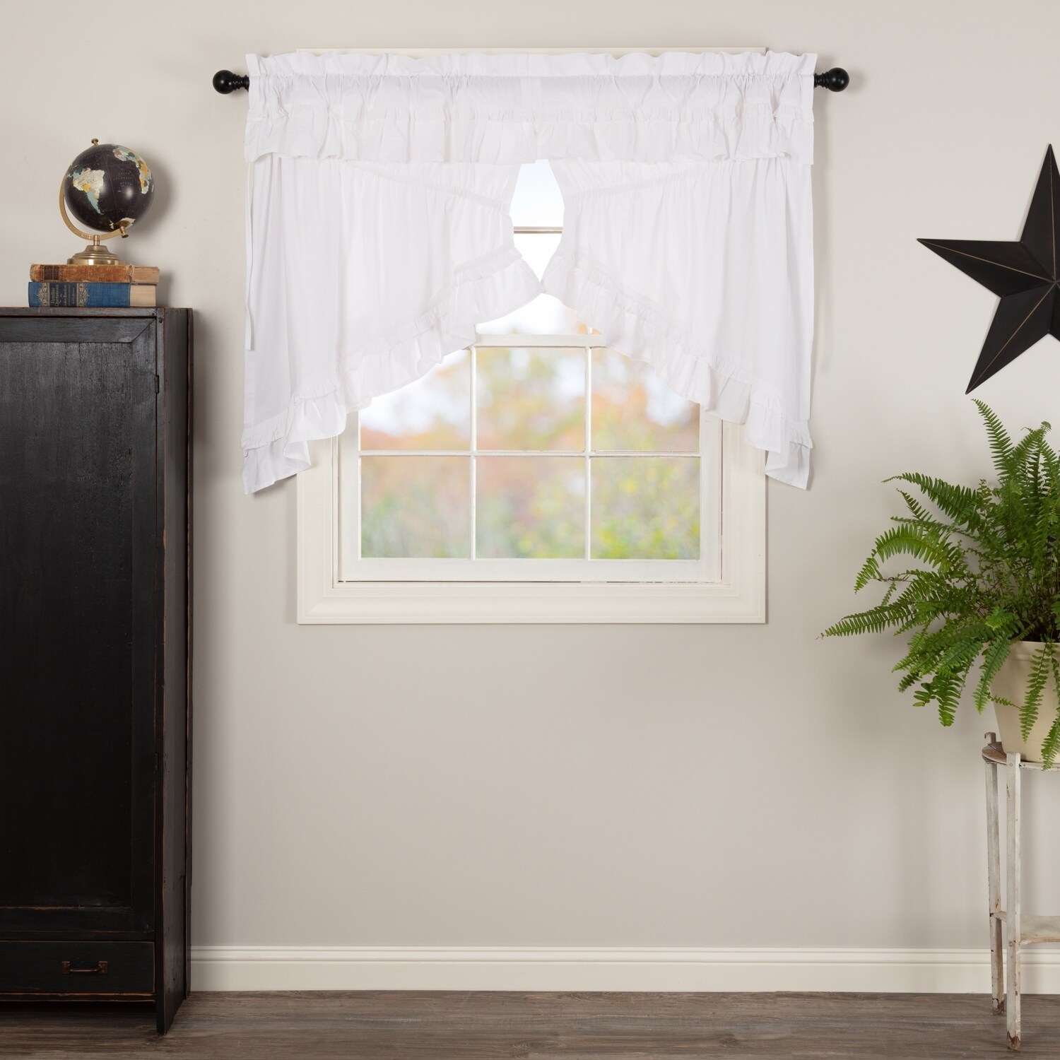 Shop Farmhouse Kitchen Curtains Vhc Muslin Ruffled Prairie Swag