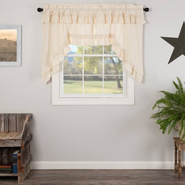 Shop Farmhouse Kitchen Curtains Vhc Muslin Ruffled Swag Pair Rod