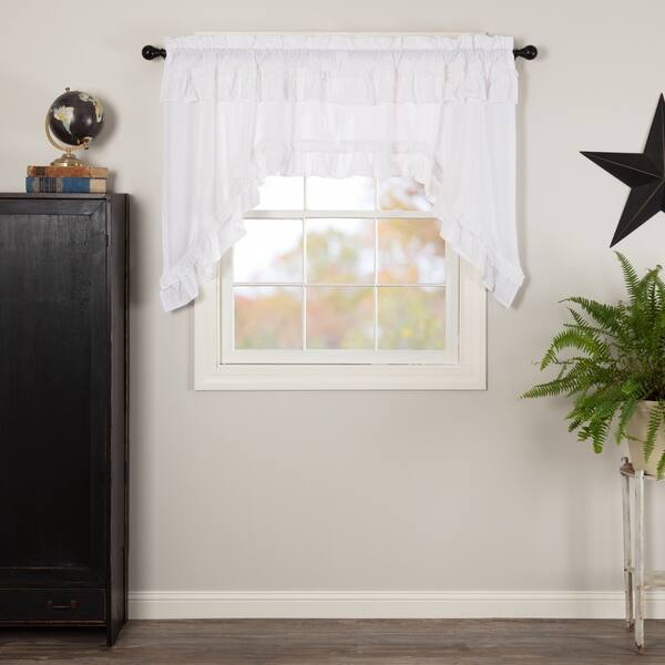 Farmhouse Kitchen Curtains Vhc Muslin Ruffled Swag Pair Rod Farmhouse Kitchen Curtains Vhc Muslin
