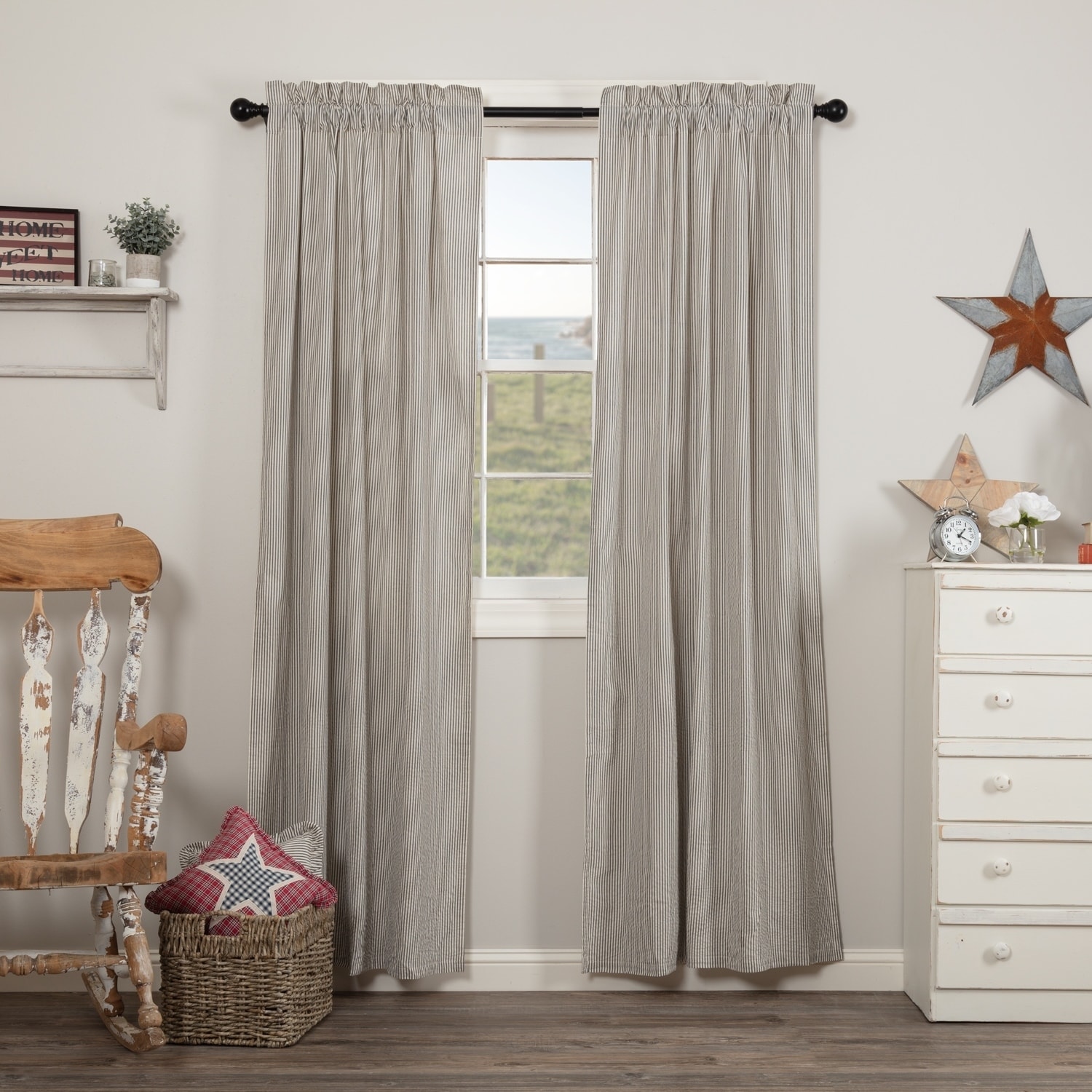 Shop Hatteras Seersucker Blue Ticking Stripe Panel Set Of 2 84x40