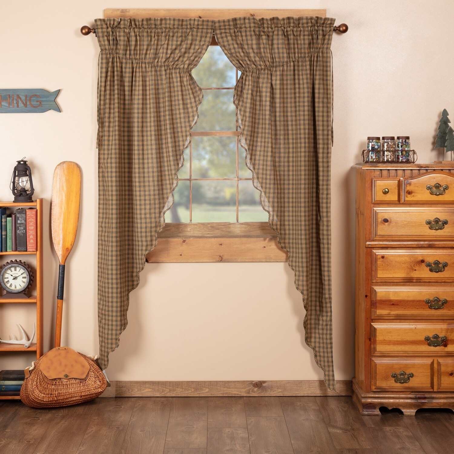 Shop Green Rustic Curtains Vhc Cedar Ridge Prairie Panel Pair Rod