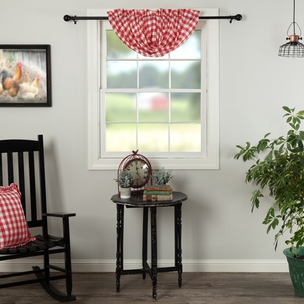 VHC Brands Farmhouse Kitchen Curtains Annie Rod Pocket Cotton Buffalo Check Balloon Valance Black 15x60