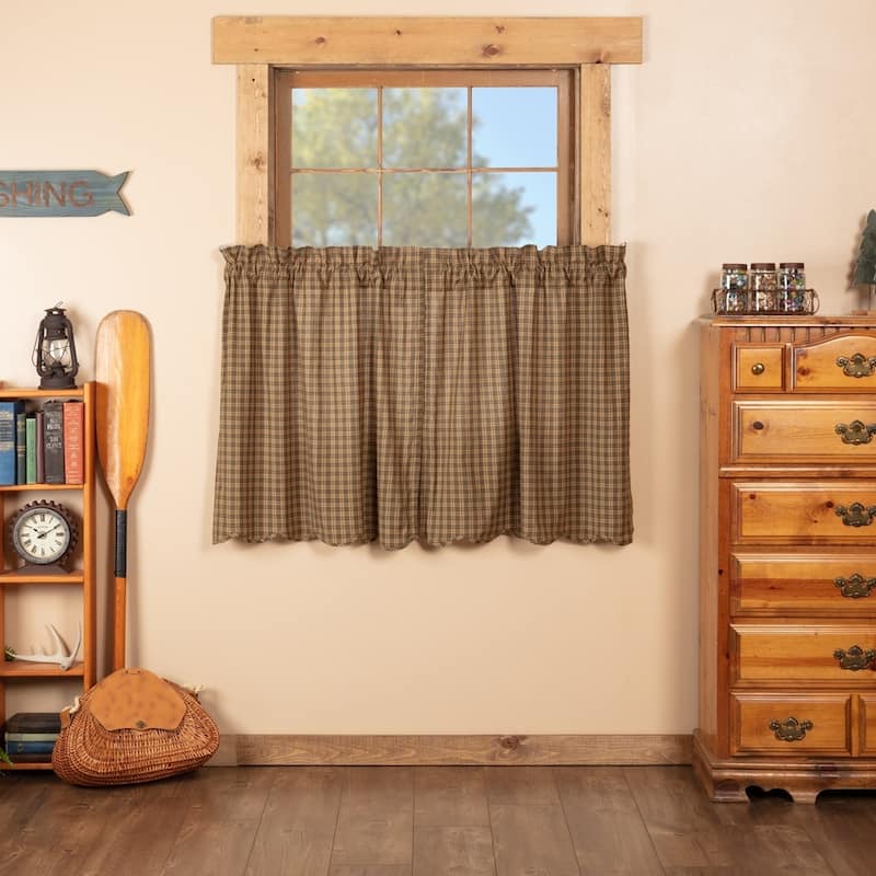 Green Rustic Kitchen Curtains VHC Cedar Ridge Tier Pair Rod Pocket Cotton Plaid - 36x36