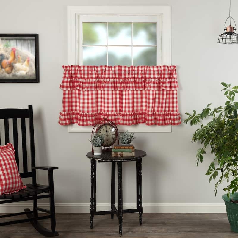 Annie Buffalo Check Ruffled Tier Set of 2 - 24x36 - Antique Creme/Country Red