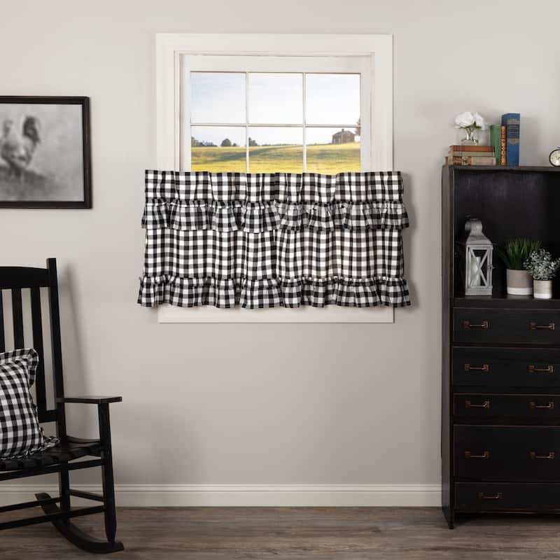 Annie Buffalo Check Ruffled Tier Set of 2 - 24x36 - Soft White/Country Black