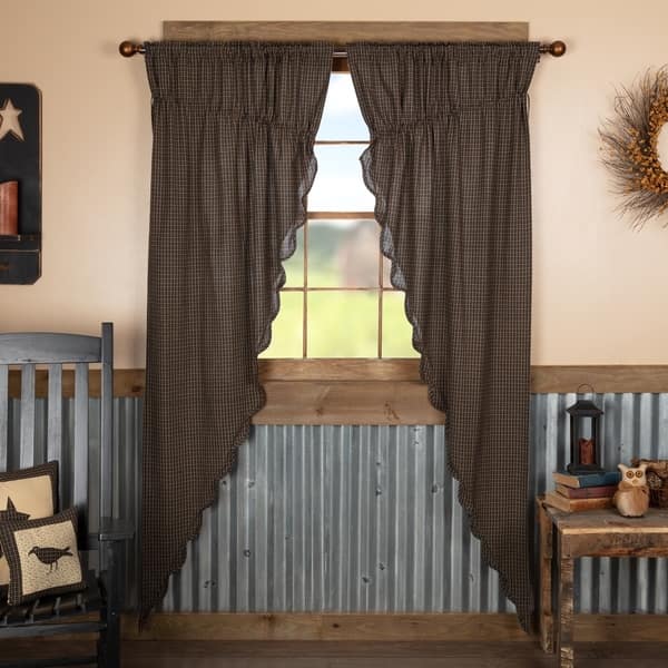 Shop Black Primitive Curtains Vhc Kettle Grove Plaid Prairie Panel