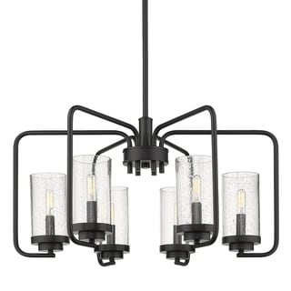 Carbon Loft Barton Aged Brass Steel and Glass 6-light Chandelier (black with seeded glass) - Chandeliers For Bedrooms by Overstock.com