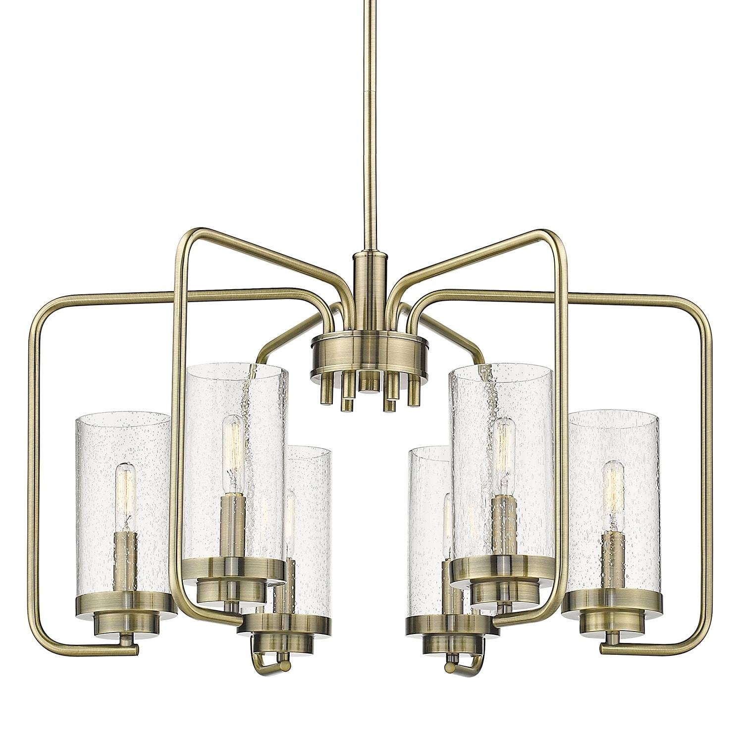 Carbon Loft Barton Aged Brass Steel and Glass 6-light Chandelier (aged brass with seeded glass) - Chandeliers For Bedrooms by Overstock.com
