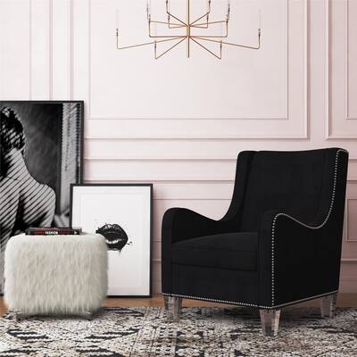 CosmoLiving by Cosmopolitan Nixon Acrylic Leg Velvet Accent Chair with Nail Heads