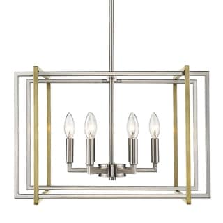 Strick & Bolton Norwood Black/ Aged Brass Steel 6-light Chandelier (pewter with aged brass accents) - Chandeliers For Bedrooms by Overstock.com