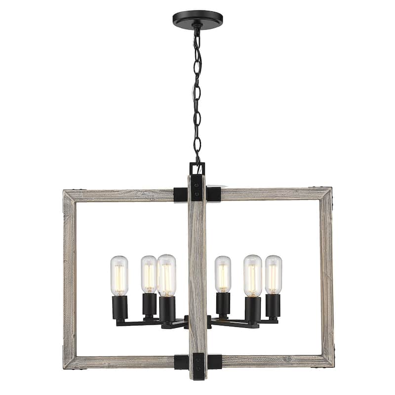Carbon Loft Barton 6-light Black Steel and Wood Chandelier