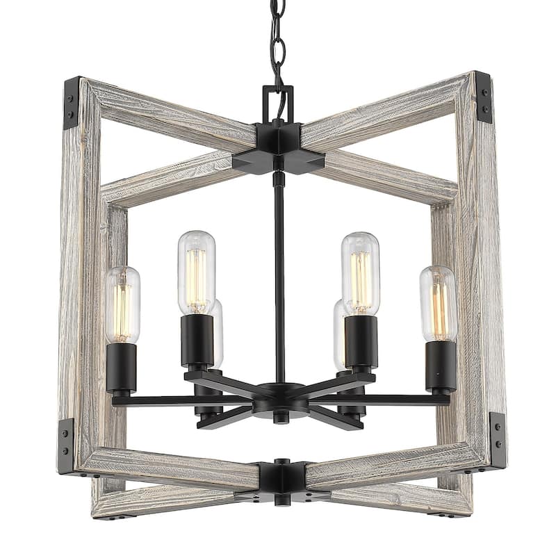 Carbon Loft Barton 6-light Black Steel and Wood Chandelier