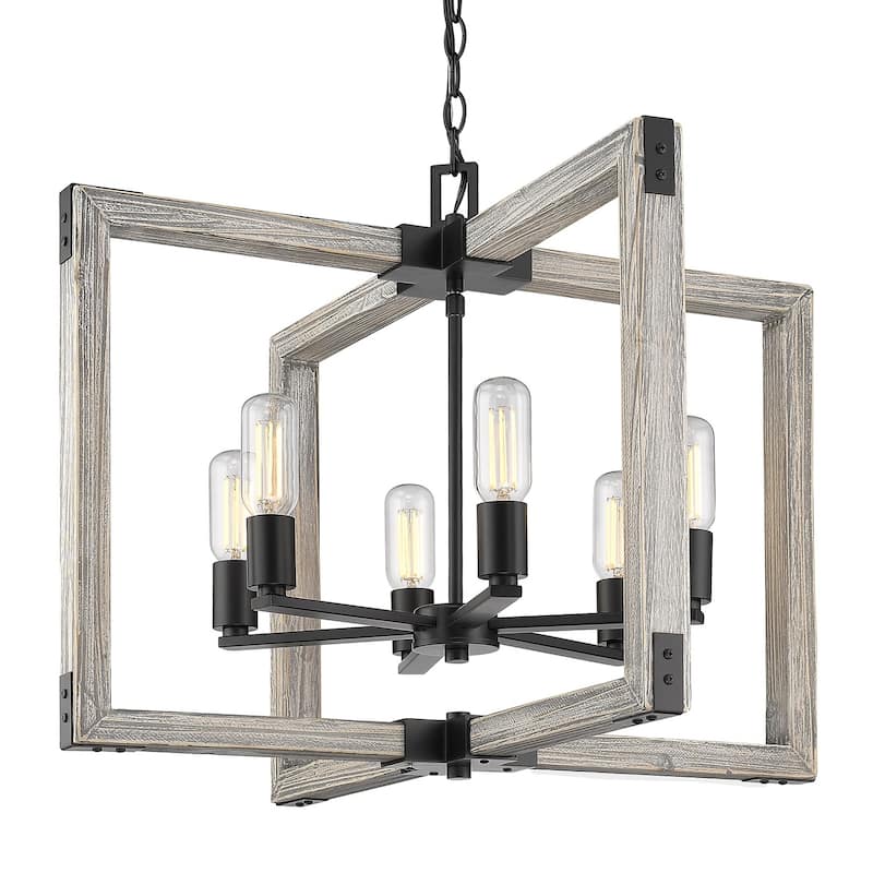 Carbon Loft Barton 6-light Black Steel and Wood Chandelier