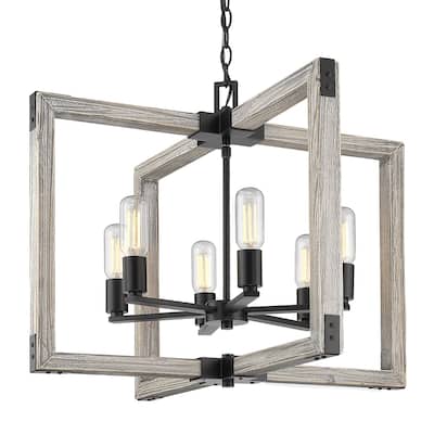 Carbon Loft Barton 6-light Black Steel and Wood Chandelier