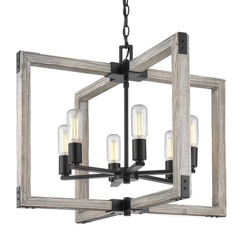 Carbon Loft Barton 6-light Black Steel and Wood Chandelier