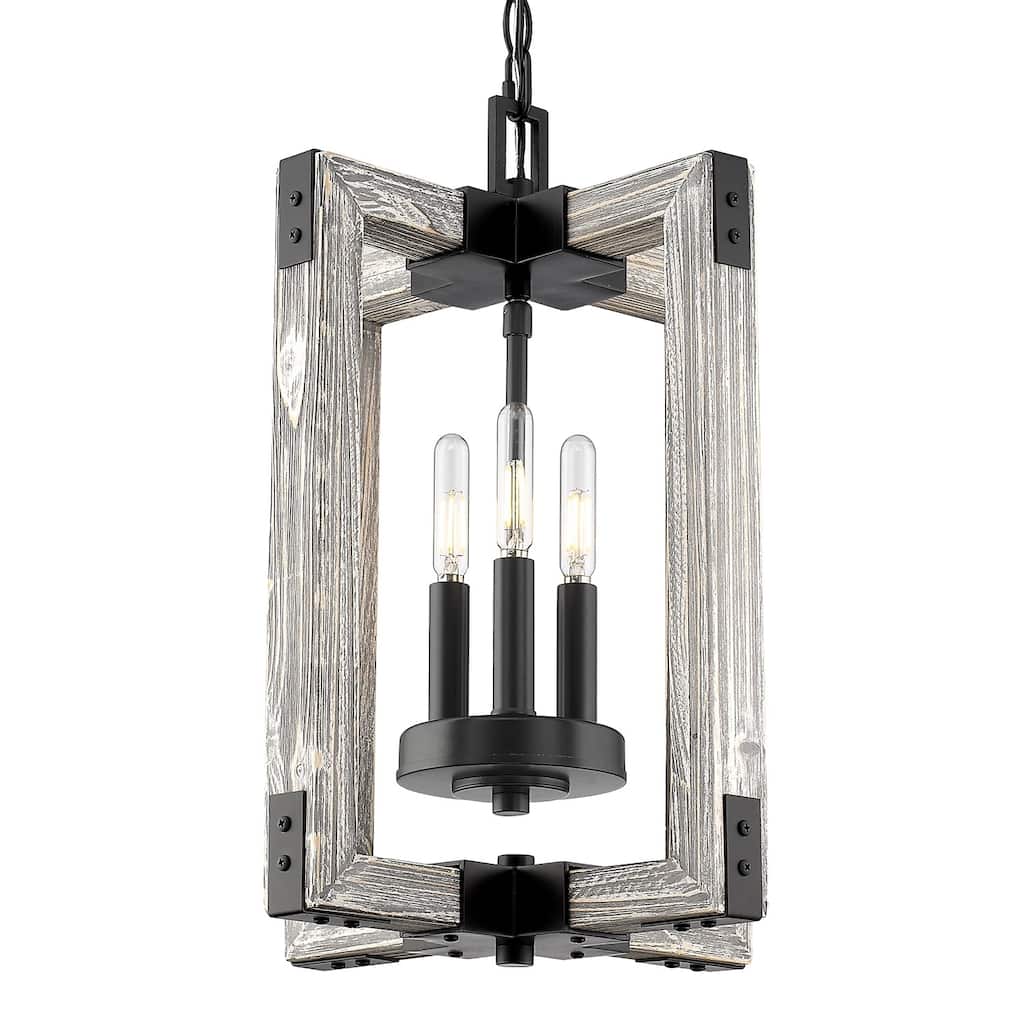 Carbon Loft Barton 3-light Soft Grey Cedar Wood and Black Steel Pendant