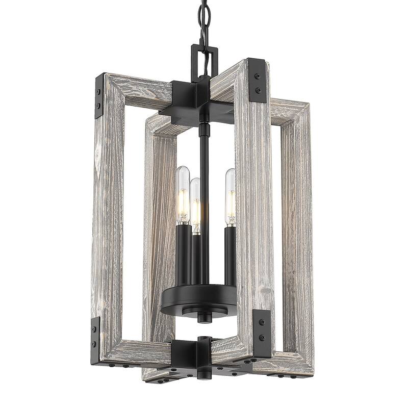 Carbon Loft Barton 3-light Soft Grey Cedar Wood and Black Steel Pendant