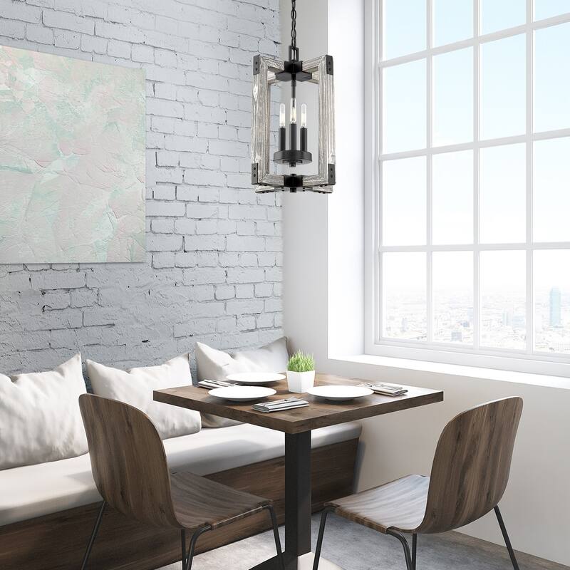 Carbon Loft Barton 3-light Soft Grey Cedar Wood and Black Steel Pendant